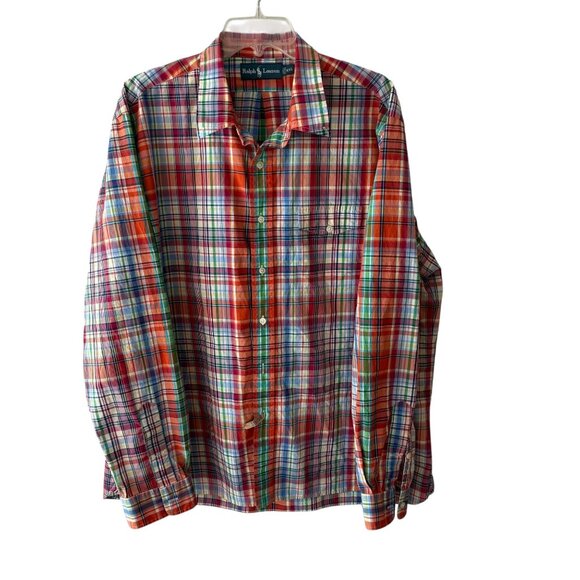 Ralph Lauren Mens Multicolor Plaid Long Sleeve Button-Up Shirt XXL 100% Cotton - Picture 1 of 4